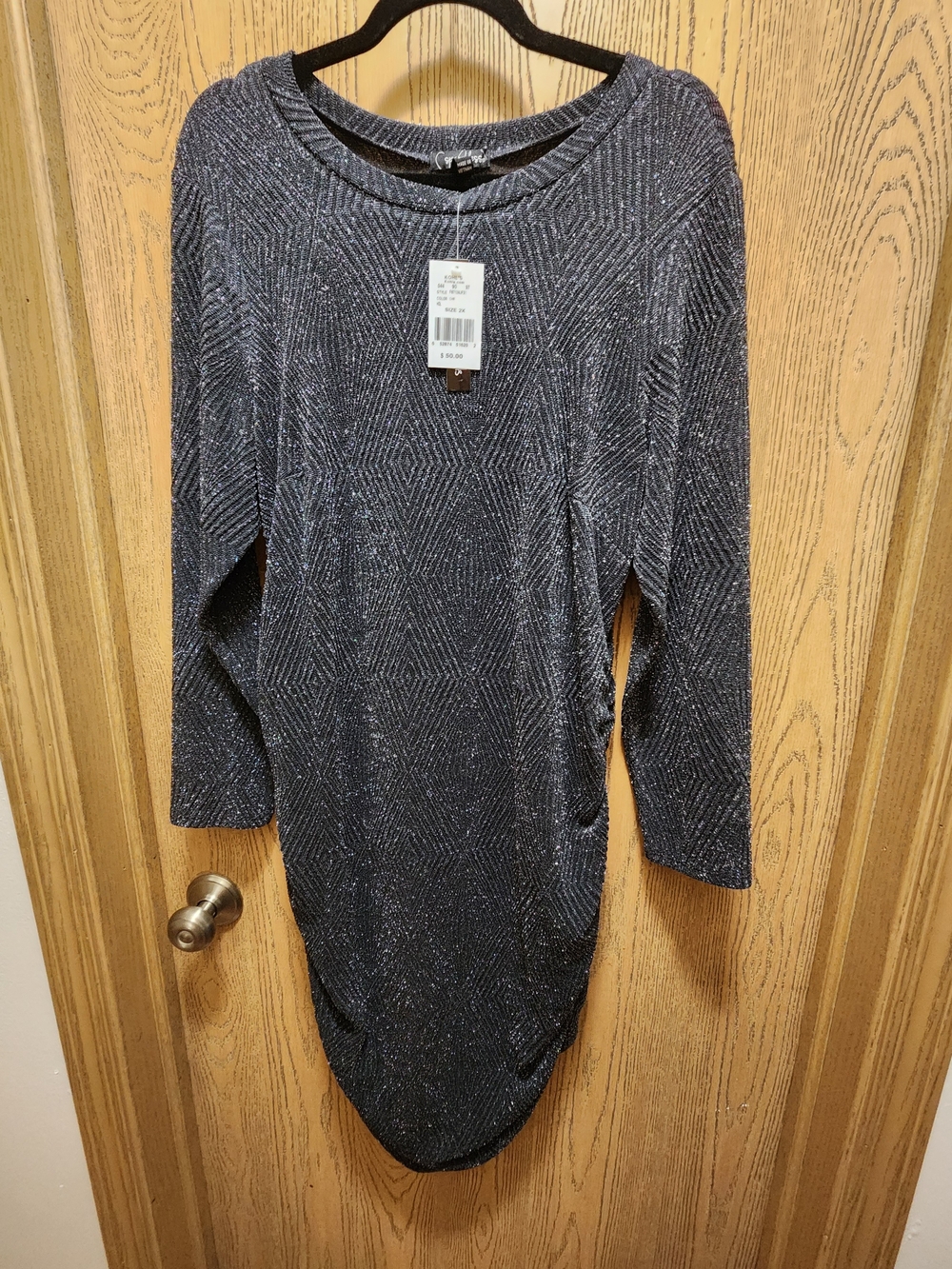 Kohl's Metallic Black Long Sleeve Shift Dress
